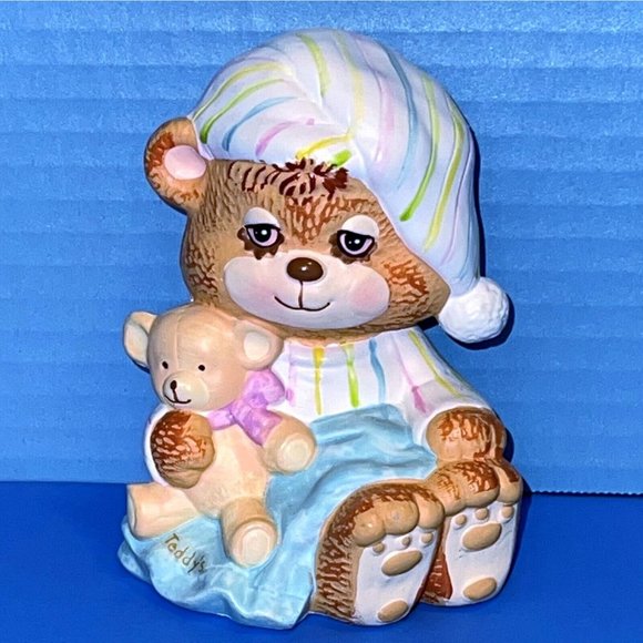 Vintage Morgan Enesco Teddy Beddy Bear Figure 5" Coin Bank Baby Nursery Decor - Picture 1 of 10